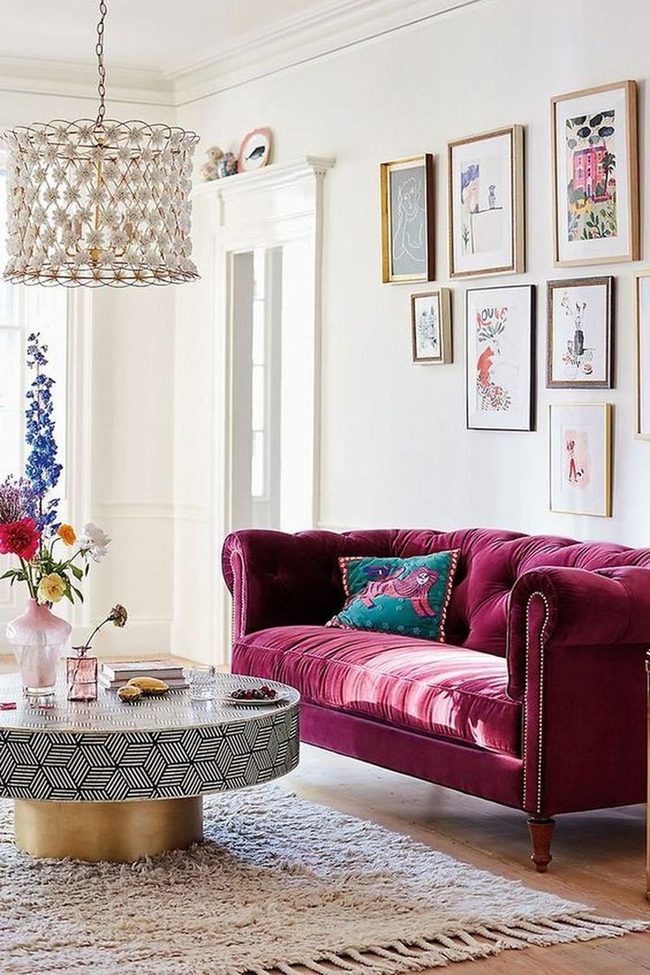 Deep Pink Sofa With Patterned Accent