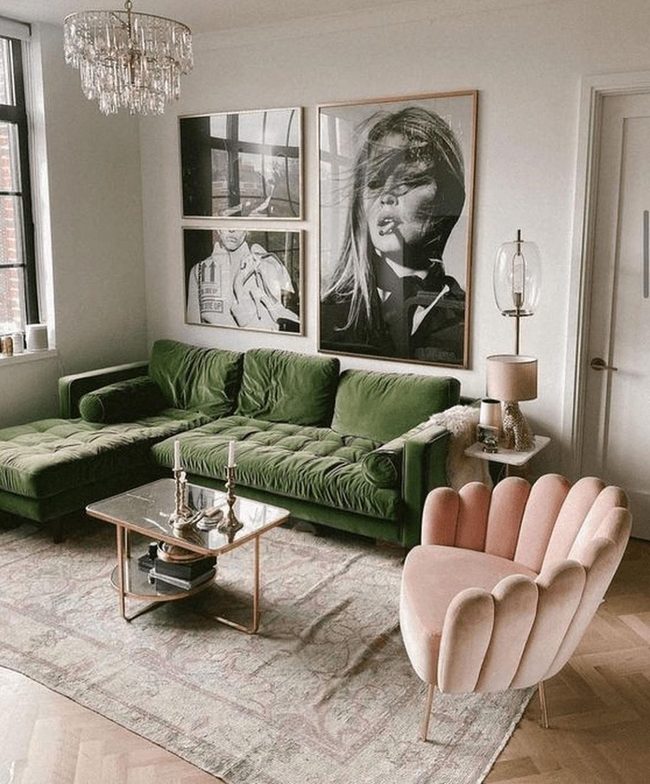 Deep Green Velvet Meets Blush Pink