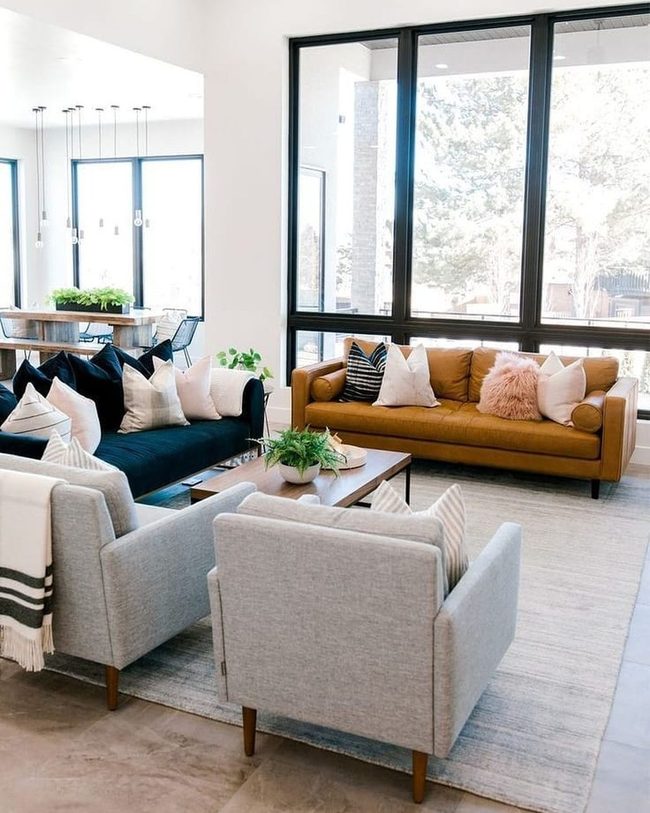Mustard And Navy Sofa Contrast