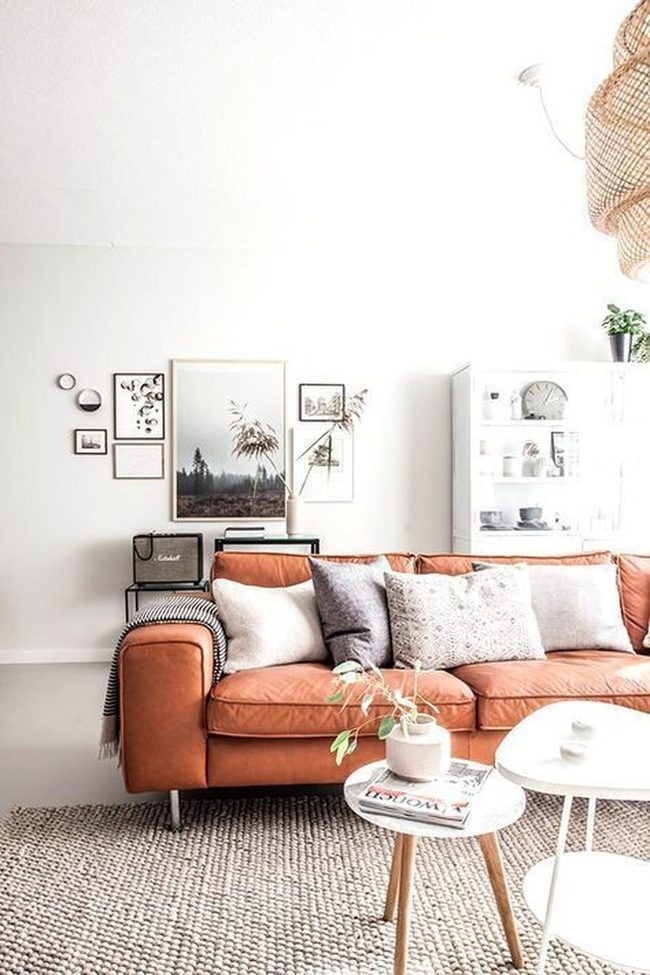 Brown Leather Meets Light Walls