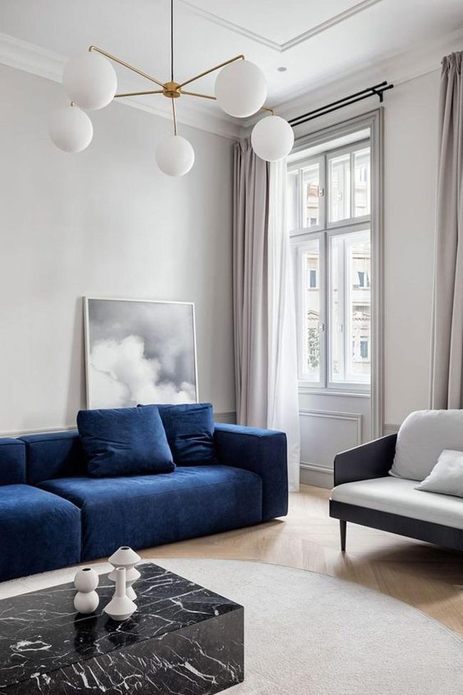 Deep Blue Sofa Statement Living Room