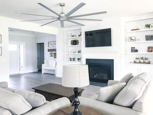 Gray Ceiling Fans And White Built-Ins
