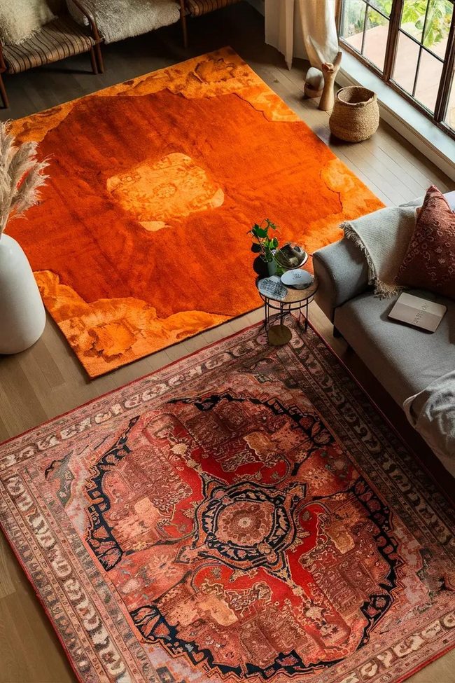 Burnt Orange Retro Rugs Layer Depth