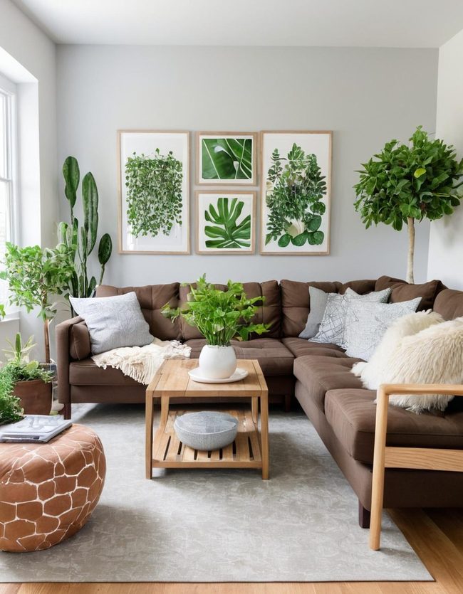 Green Plants with Earthy Rustic Timber Tones