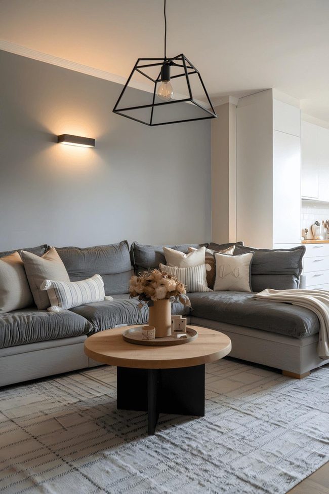 Black Pendant Soft Over Grey Sectional