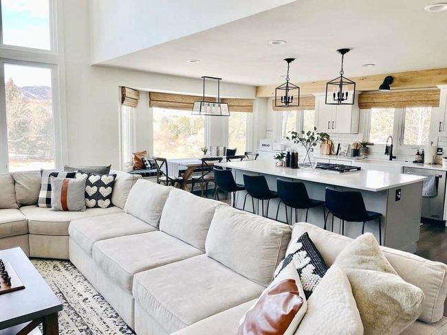 Cream Sofa, Black Accents, Farmhouse