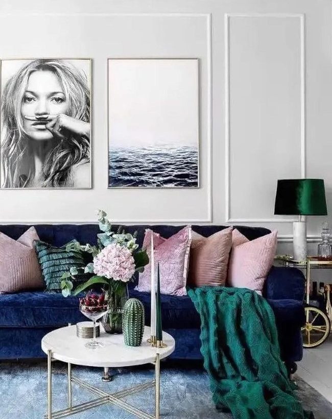 Blue Velvet Sofa Statement Piece