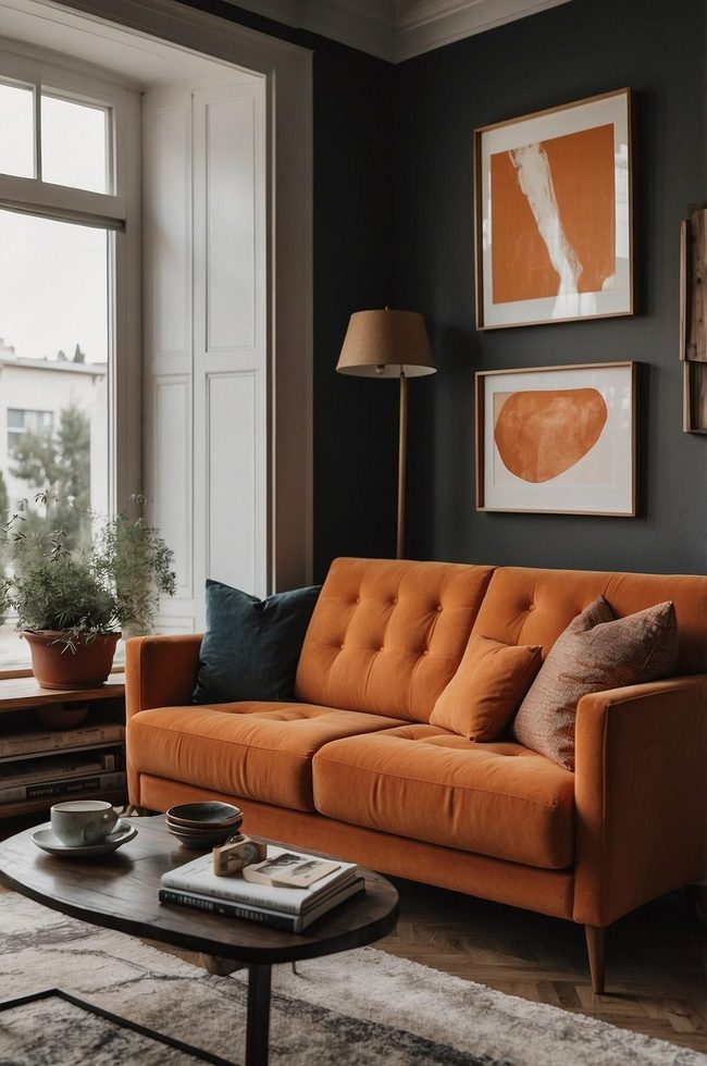 Orange Couch Mid-Century Modern Statement