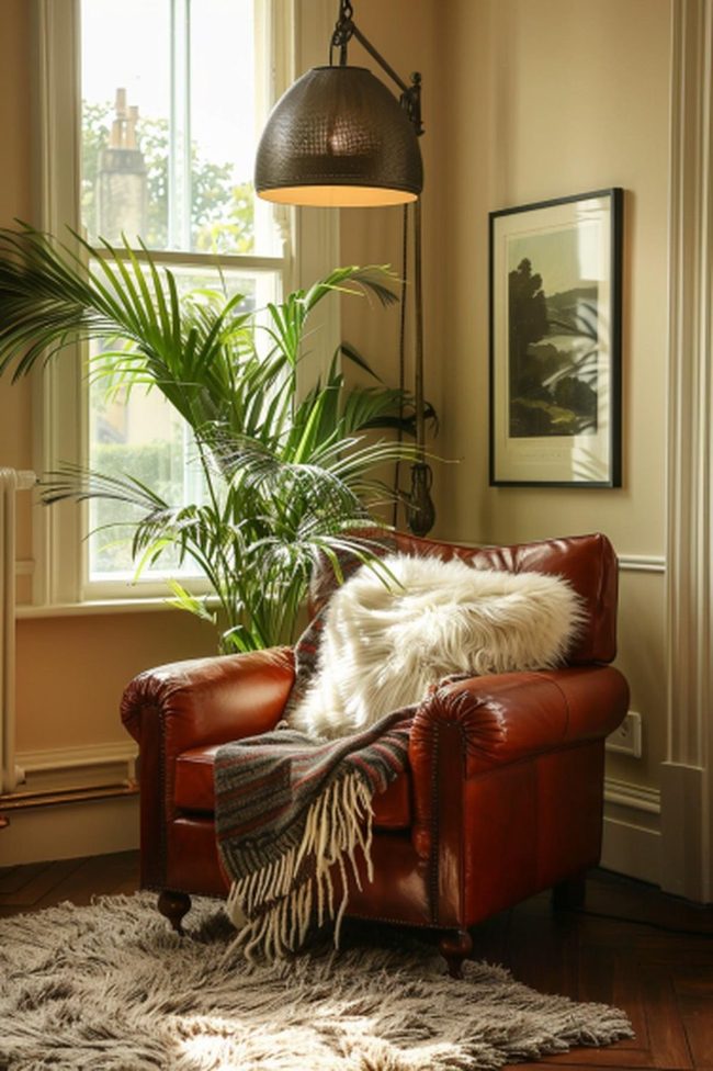 Golden Light Leather Reading Nook
