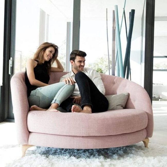 Pink Curved Sofa Sunlit Room