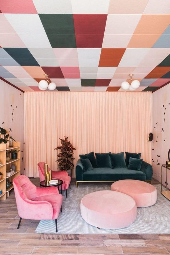 Pink Ceiling Tiles With Soft Furnishings