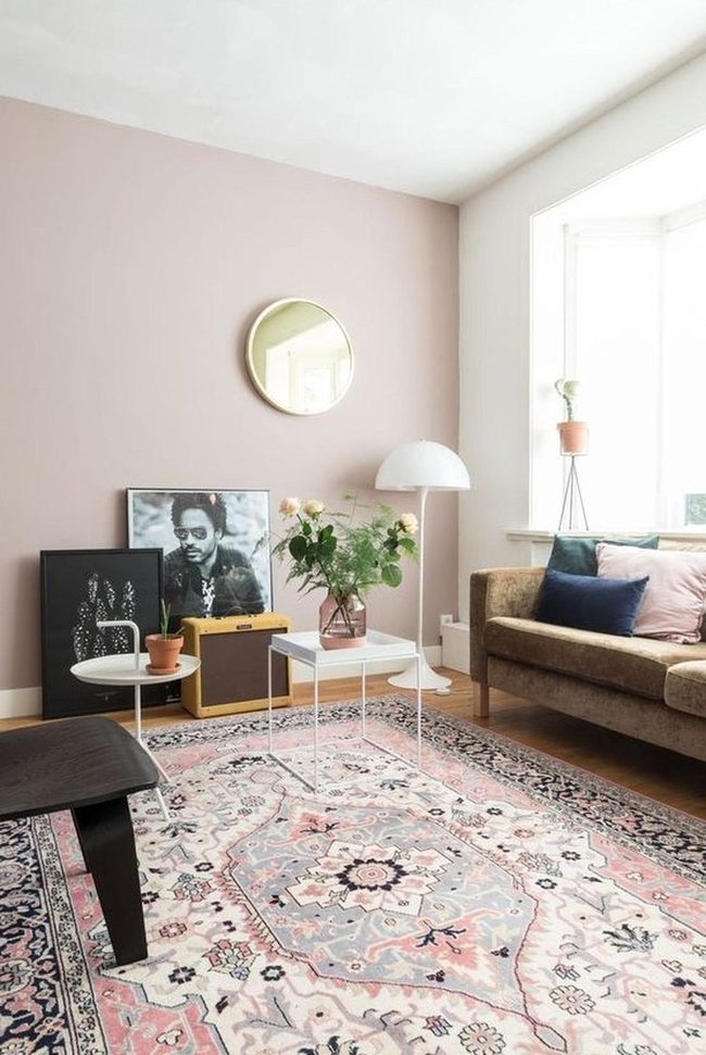 Sunlit Living Room With Pink And Blue Accents