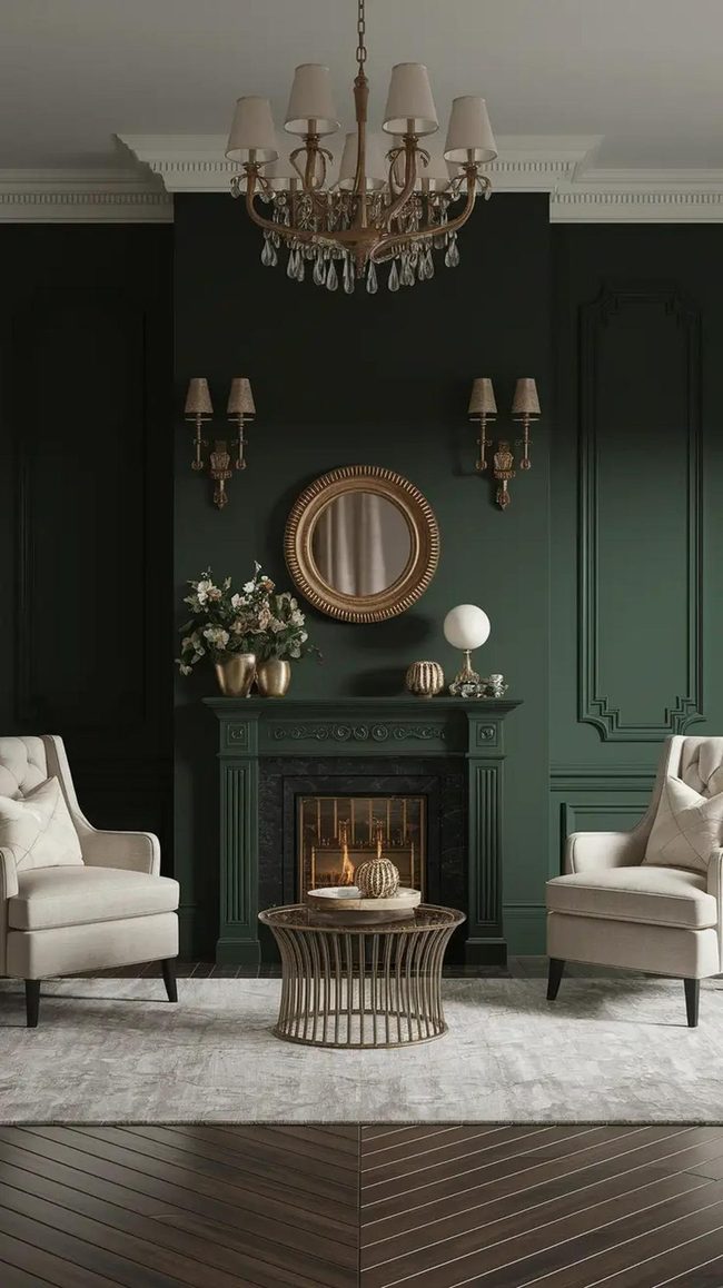 Deep Green Walls Define Sophisticated Space
