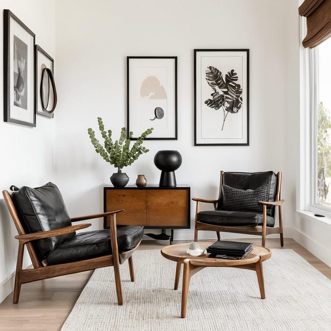 Black Brown White Sitting Area Contrast