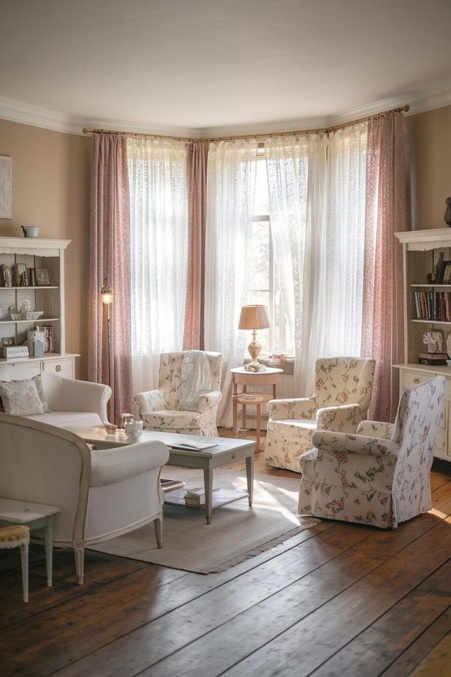 Floral Armchairs and Lace Curtains