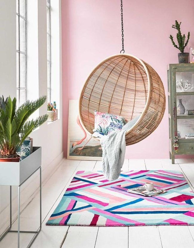 Rattan Chair Sunlit Pink Room