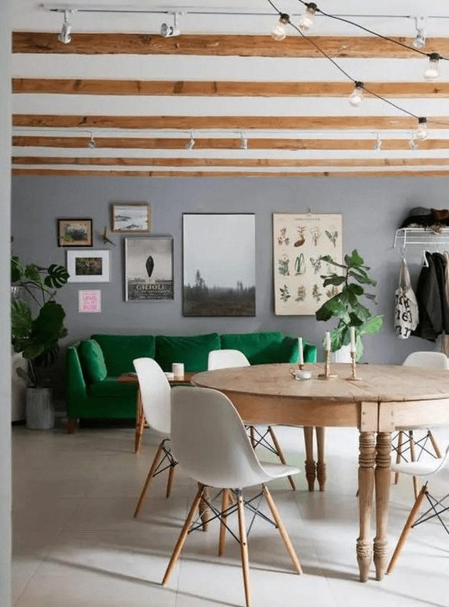 Wooden Beams Meet Soft Green
