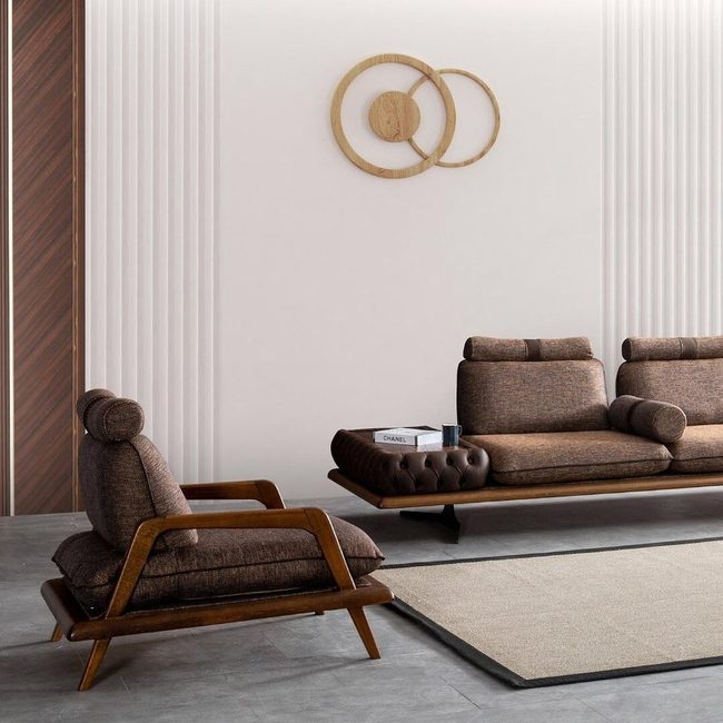 Geometric Wood And Plush Mid-Century