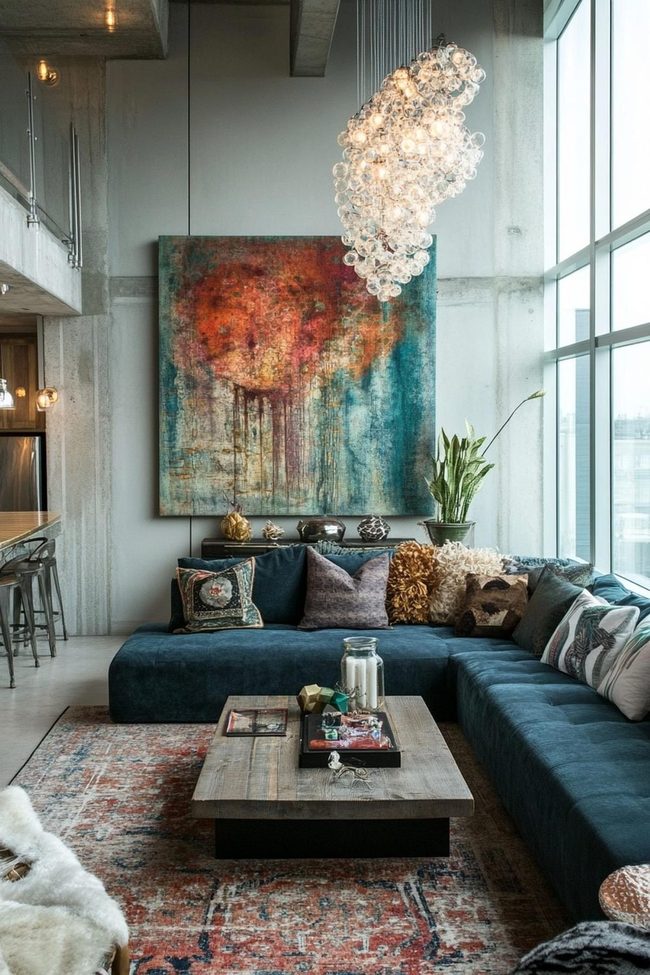 Burnt Orange And Teal Living Room