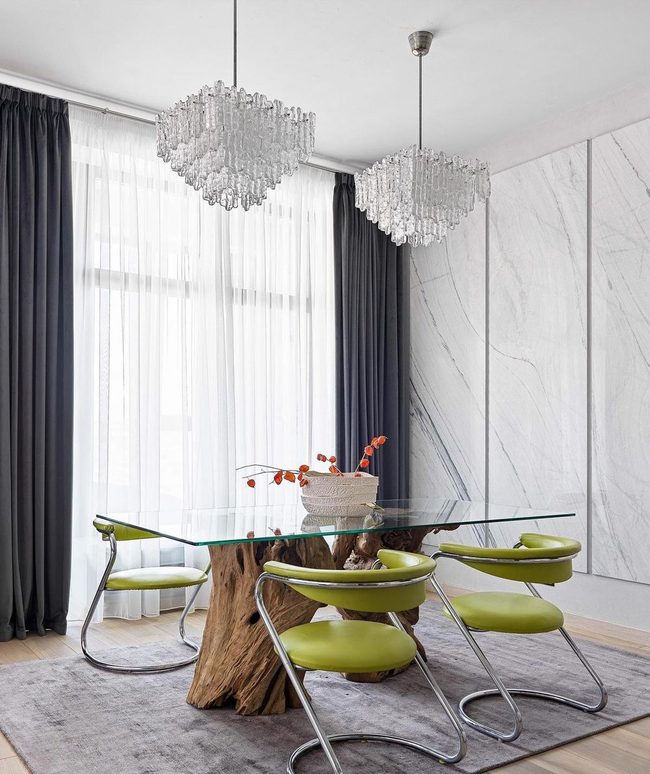 Glass Top Wood Base Dining