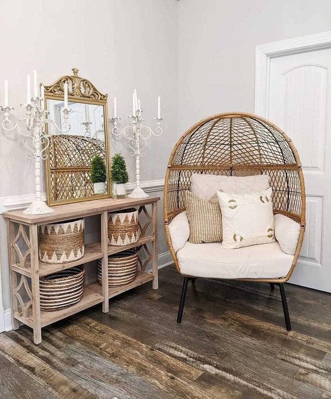 Egg Chair Meets Rustic Wood