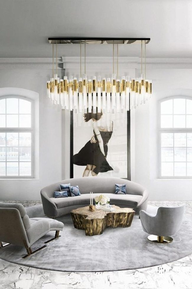 Gold Tube Chandelier Statement Piece