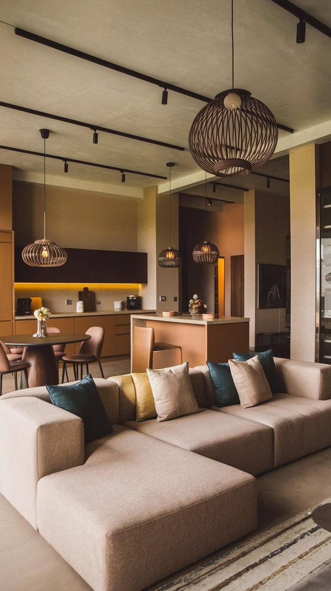 Pendant Lights Define Open Kitchen Living