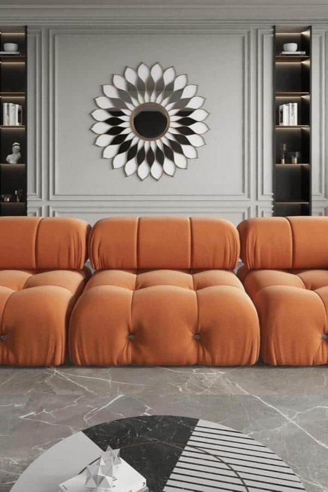 Orange Plush Sectional Sofa Statement