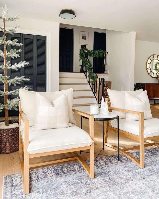 Beige Chairs Blue Rug Contrast