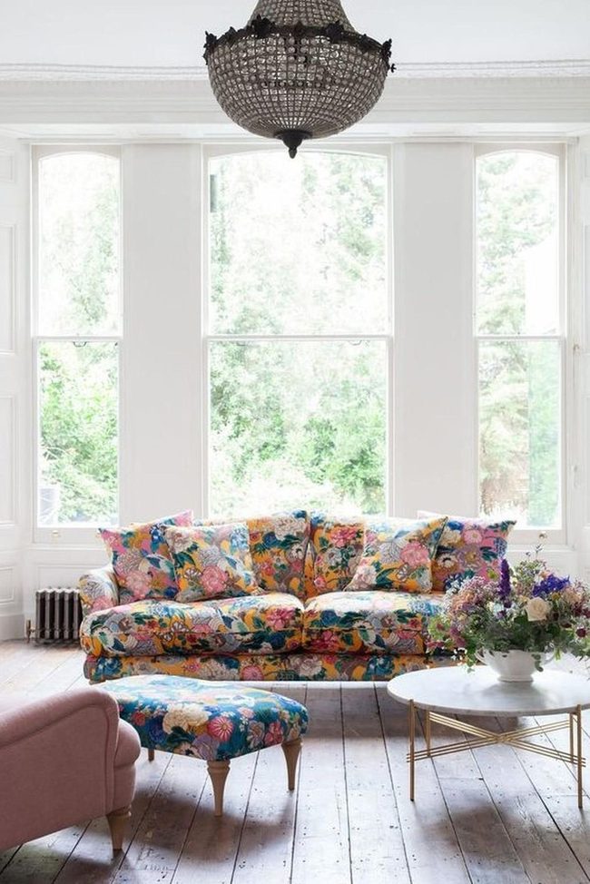 Floral Sofa Flooded With Sunlight