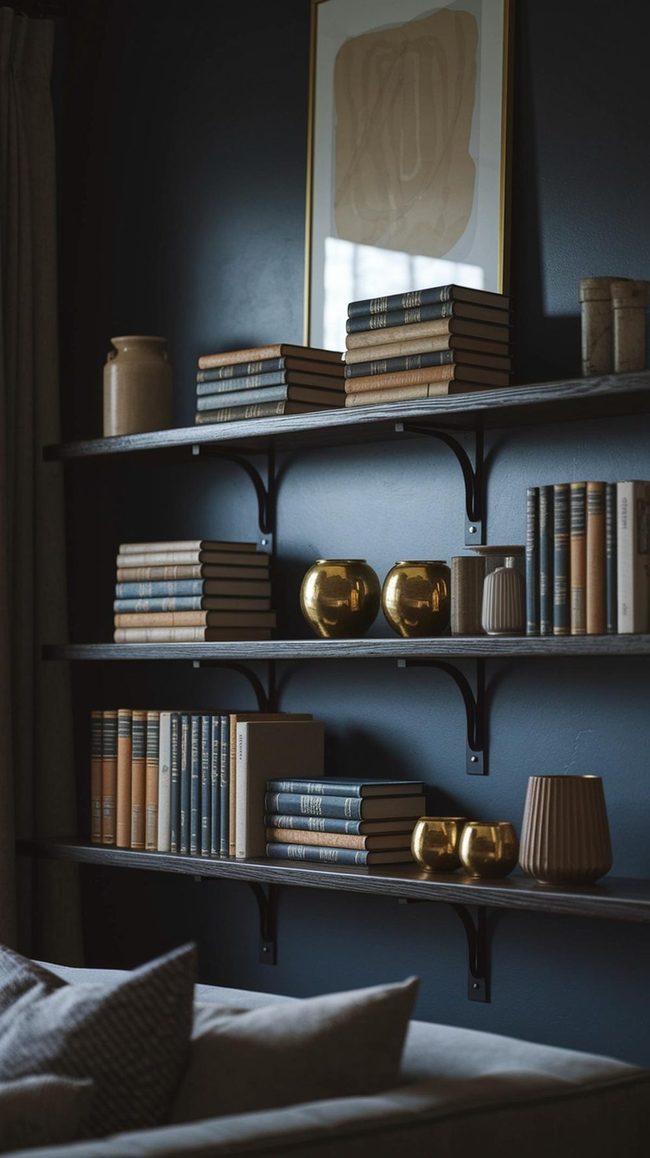 Black Metal Shelves, Moody Walls