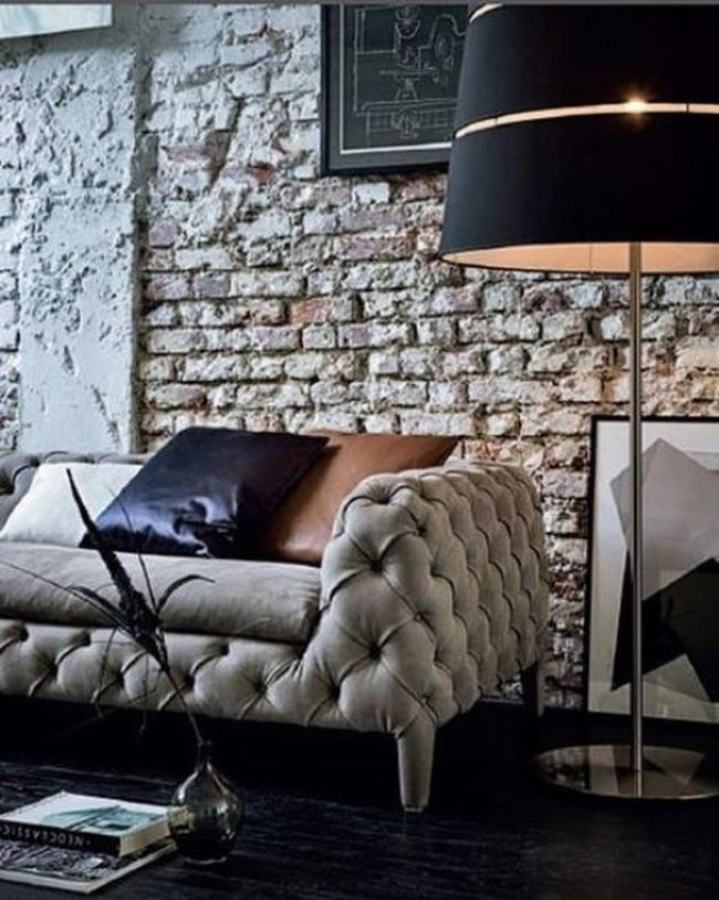 Whitewashed Brick Meets Gray Linen