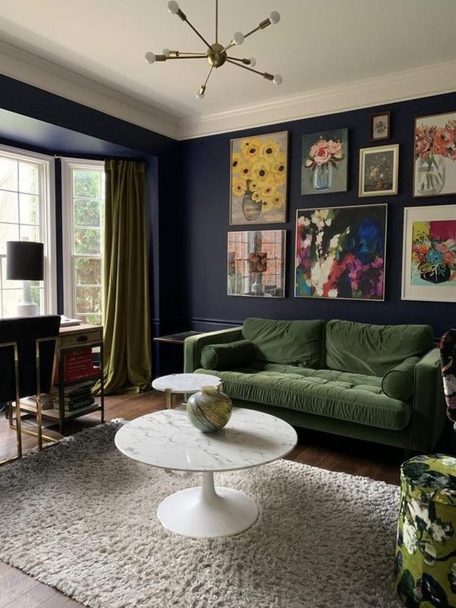 Navy Walls, Emerald Velvet Luxury