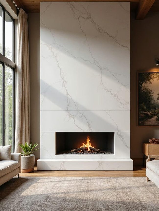 Marble Fireplace As Living Room Centerpiece