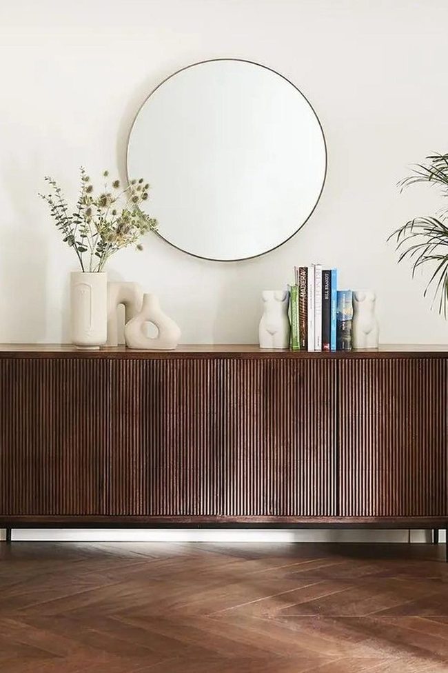 Dark Wood And Rounded Mirror Minimalist