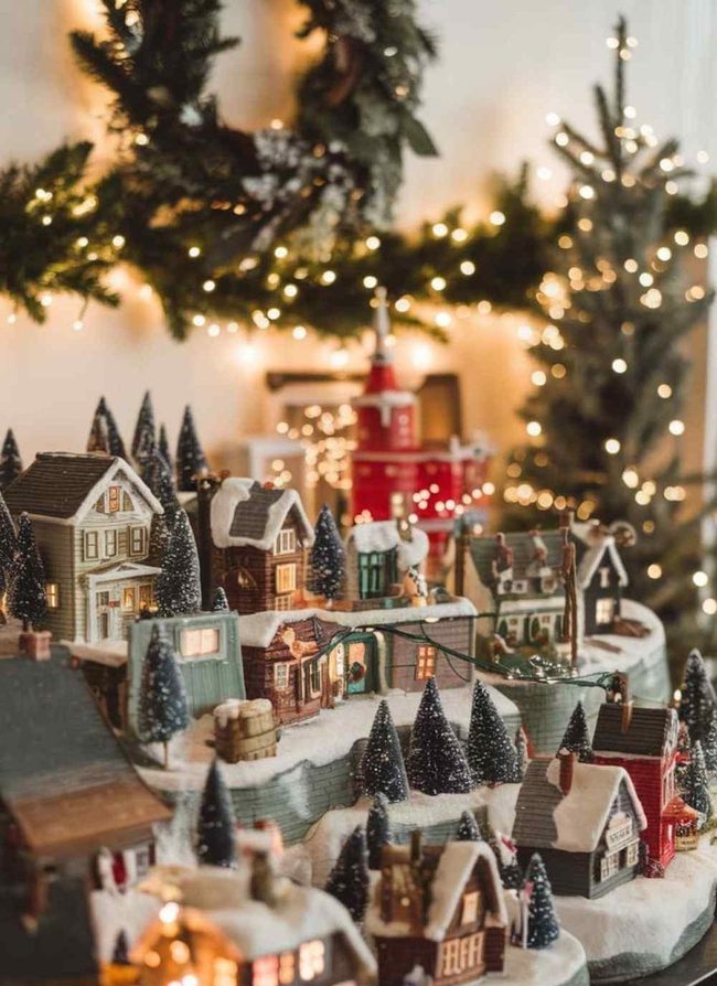 Miniature Village With Animated Moving Trains
