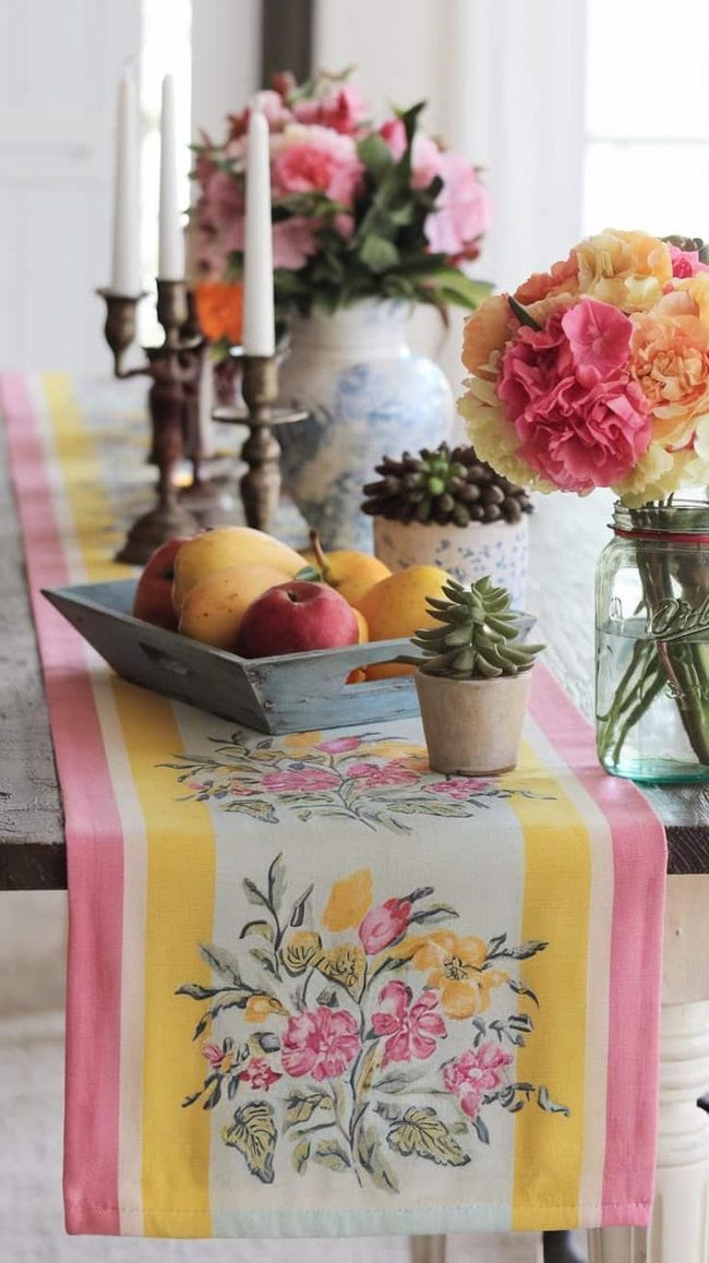 Floral Runner Aqua Pink Orange