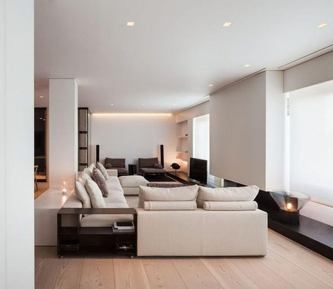 Cream Sofa, Wooden Floors, Black Fireplace