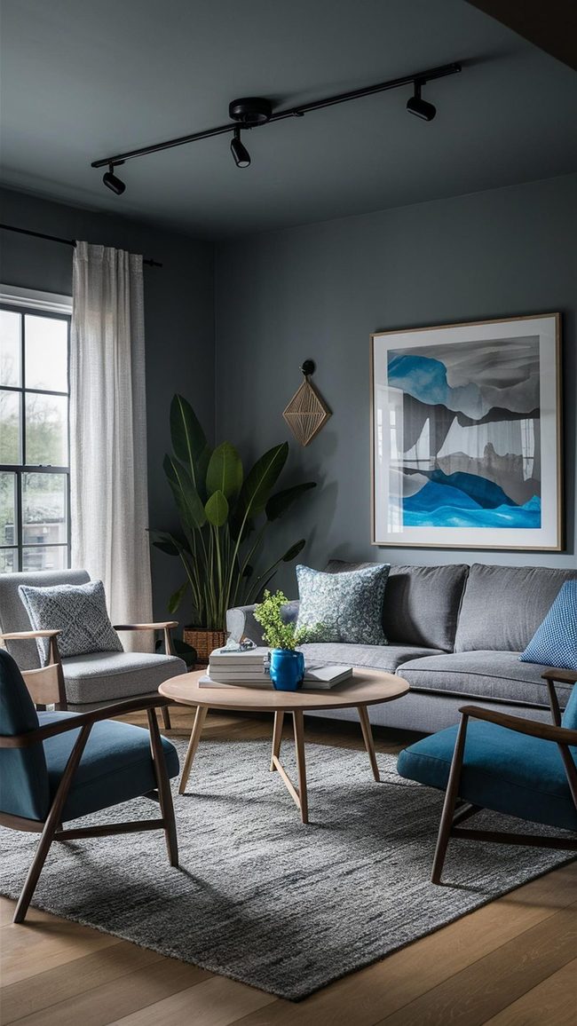 Charcoal Gray Meets Soft Blue