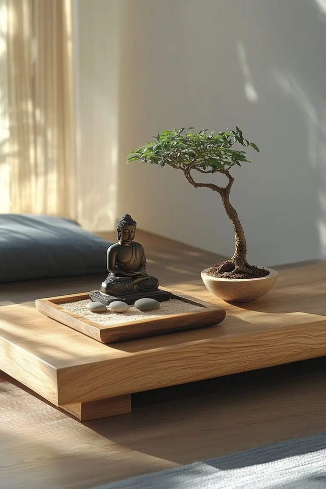 Bamboo And Pebbles Zen Table