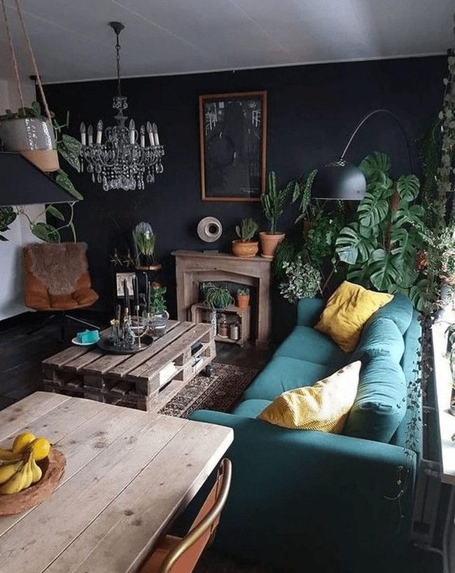 Emerald Plants Against Deep Walls