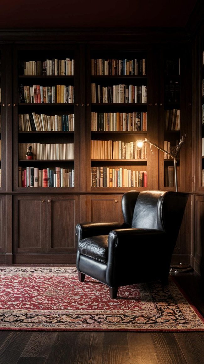 Dark Wood Library Walls