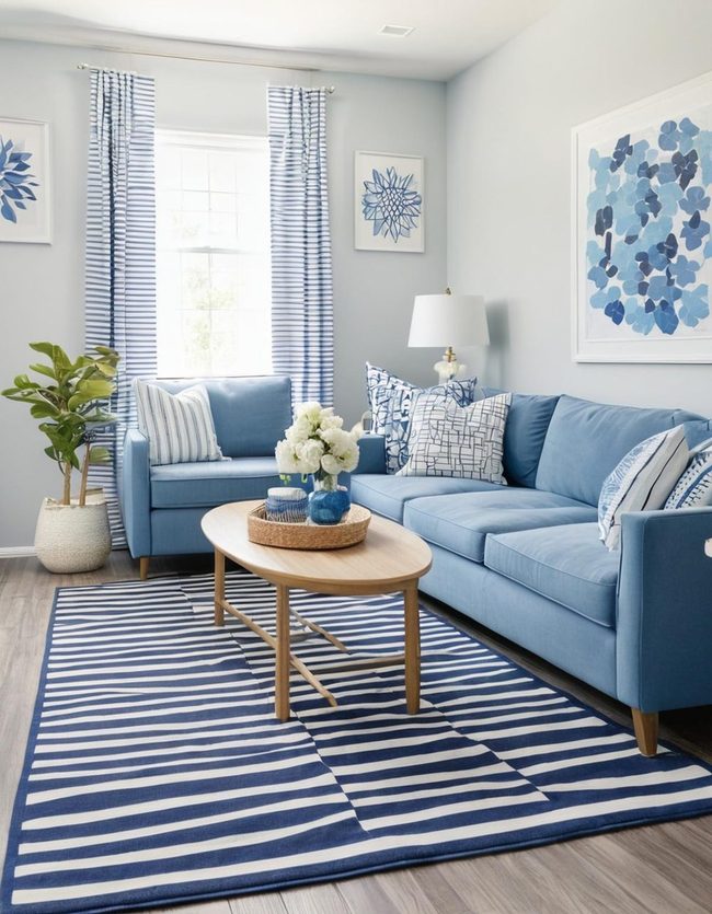 Blue Layered Patterns Sitting Area