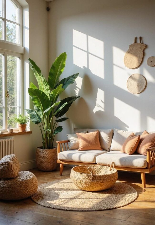 Green Plants And Natural Natural Timber Living Room
