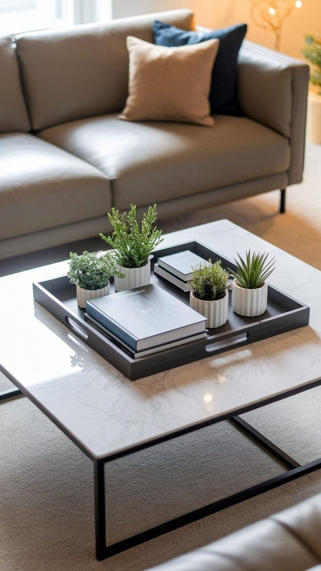 Glass And Marble Coffee Table Centerpiece
