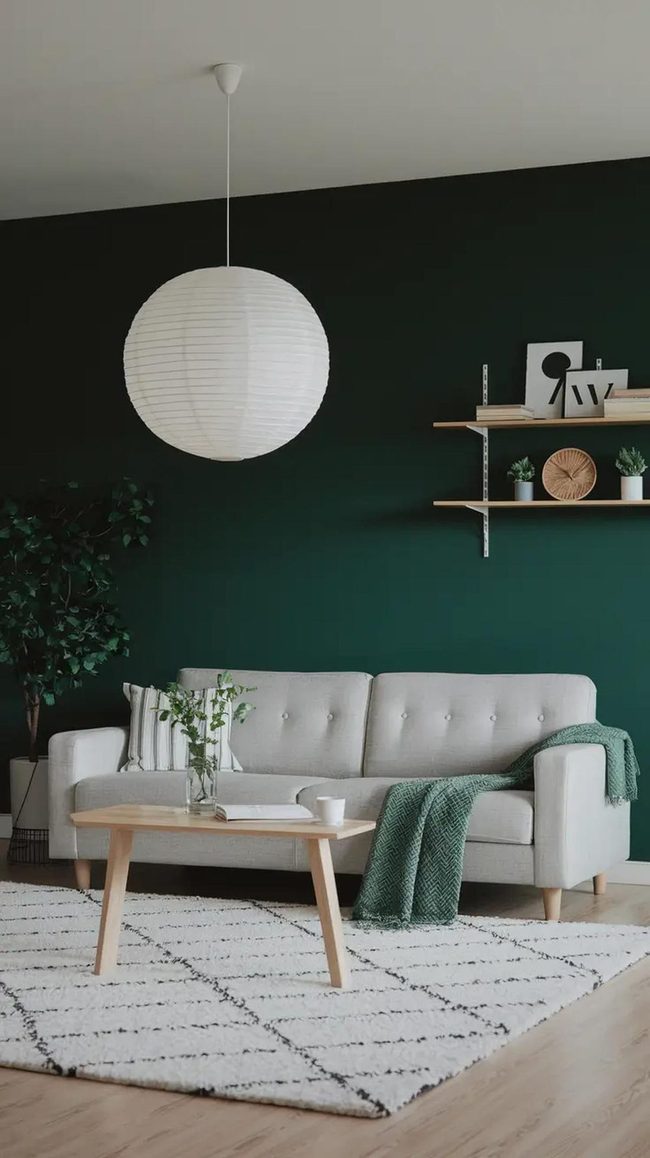 Deep Green Scandinavian Living Room