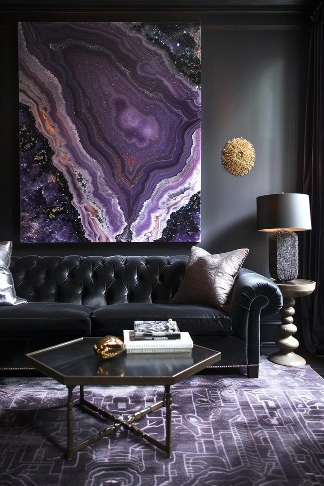 Purple Wall With Gold Abstract Art