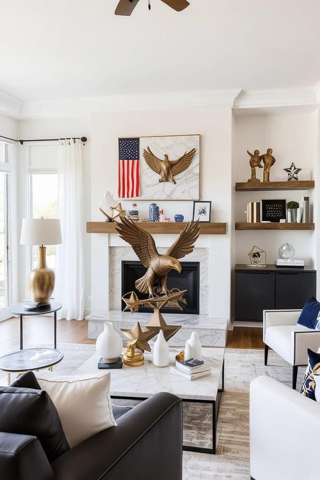 Bronze Eagle Stars Marble Display