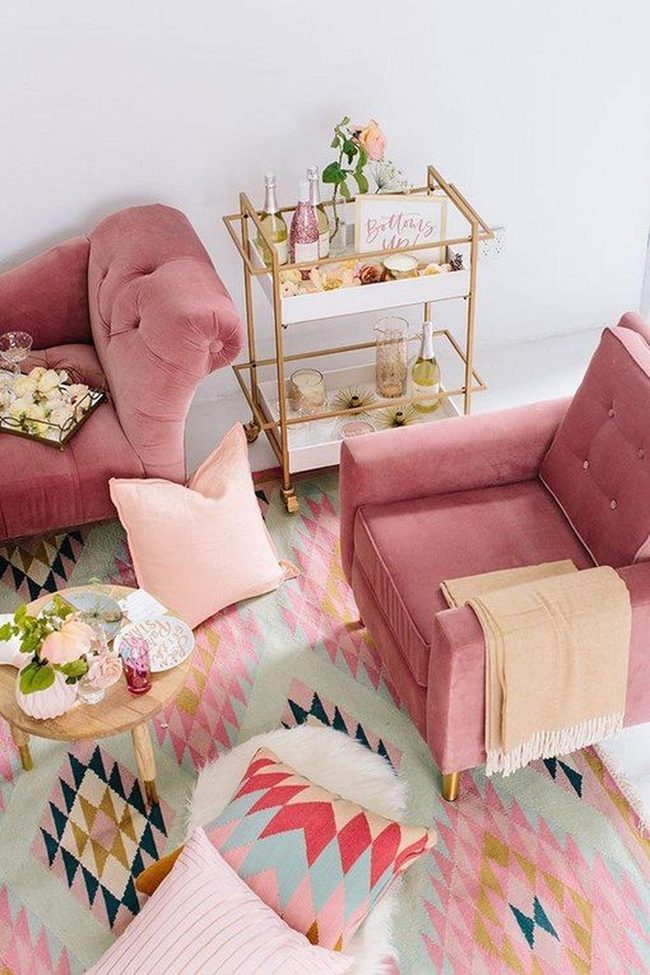 Pink Armchairs With Gold Accents