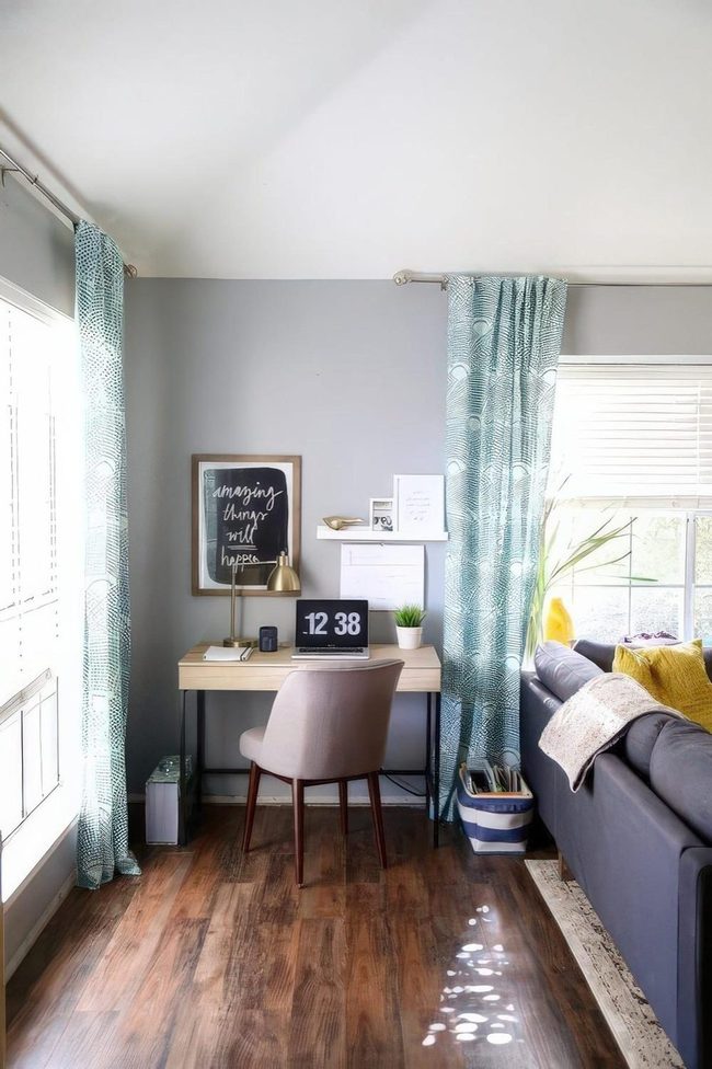Light Blue Curtains, Wooden Floors Warmth